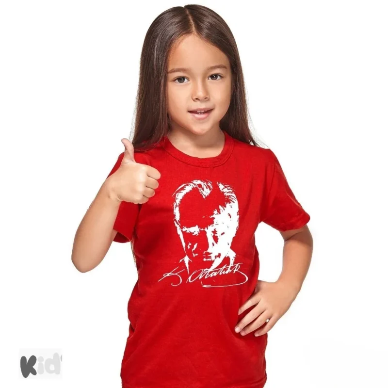 Sıfır Yaka T-shirt Atatürk Baskılı Kırmızı