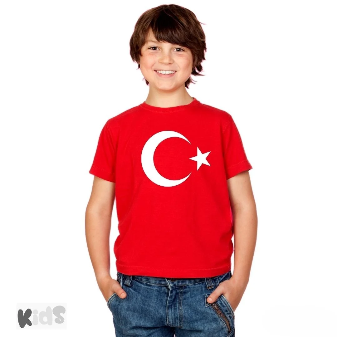 Sıfır Yaka T-shirt Türk Bayrağı Baskılı Kırmızı