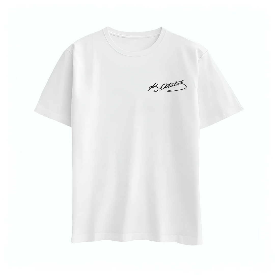 Atatürk İmzalı T-shirt %100 Pamuk Yarım Oversize