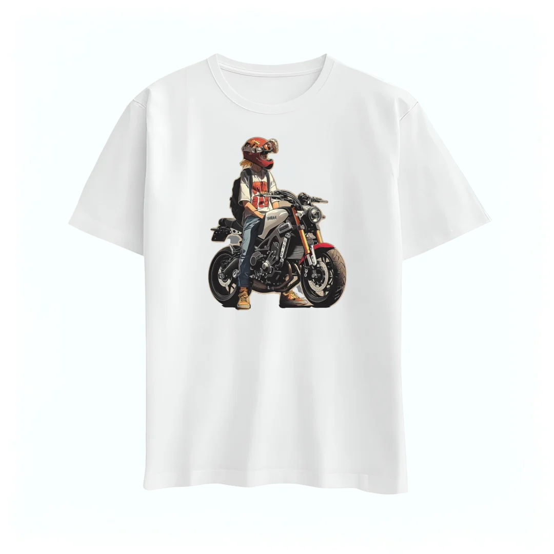 Street Rider Moto-Style T-shirt %100 Pamuk Yarım Oversize